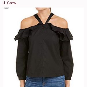 J. CREW Black Cotton Off Shoulder Ruffle Halter Top Blouse Like New.  Size 14.